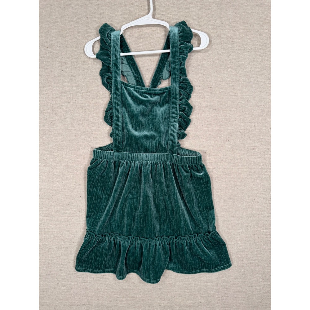 Cat & Jack Girls Green Crushed Velvet Ruffle Pinafore Dress 5T